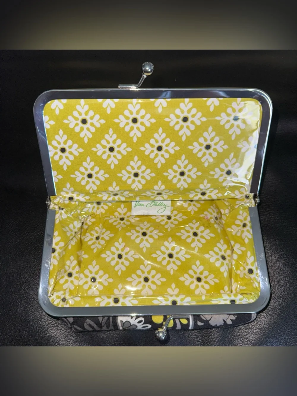 Vera Bradley Kiss & Make Up Cosmetic Bag Baroque Black Yellow Quilted Travel